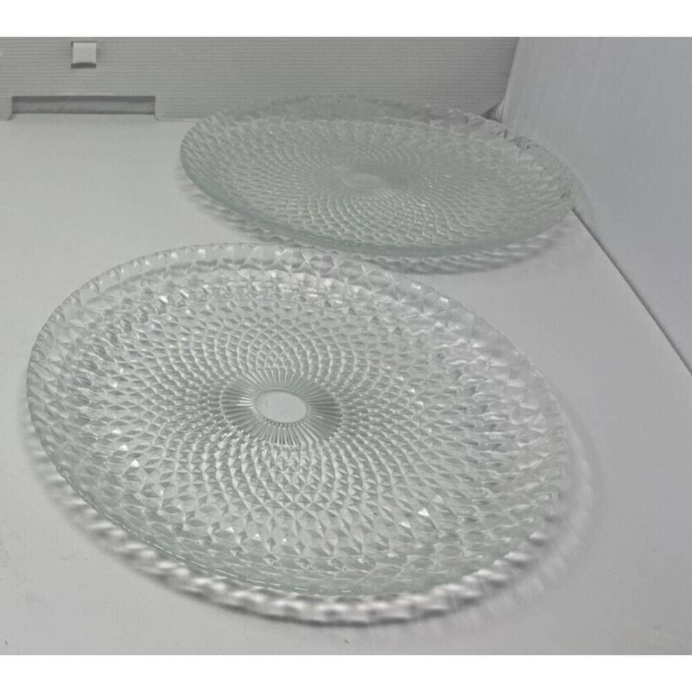 Set of 2 Large Glass Serving Platter Plate Vintage Clear Glass 11"
